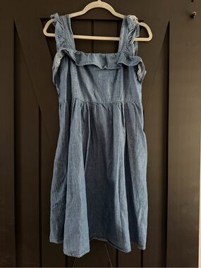 Very J Blue Ruffle Strap Denim Dress